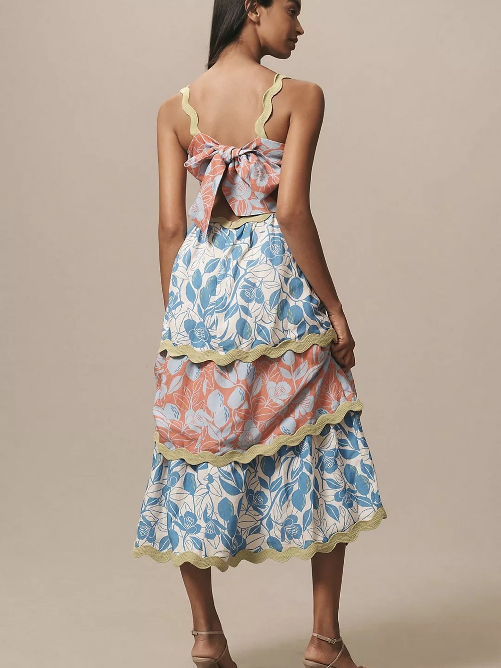 FARM Rio Coral, Blue & Cream Tiered Floral Maxi Dress - Picture 2 of 2